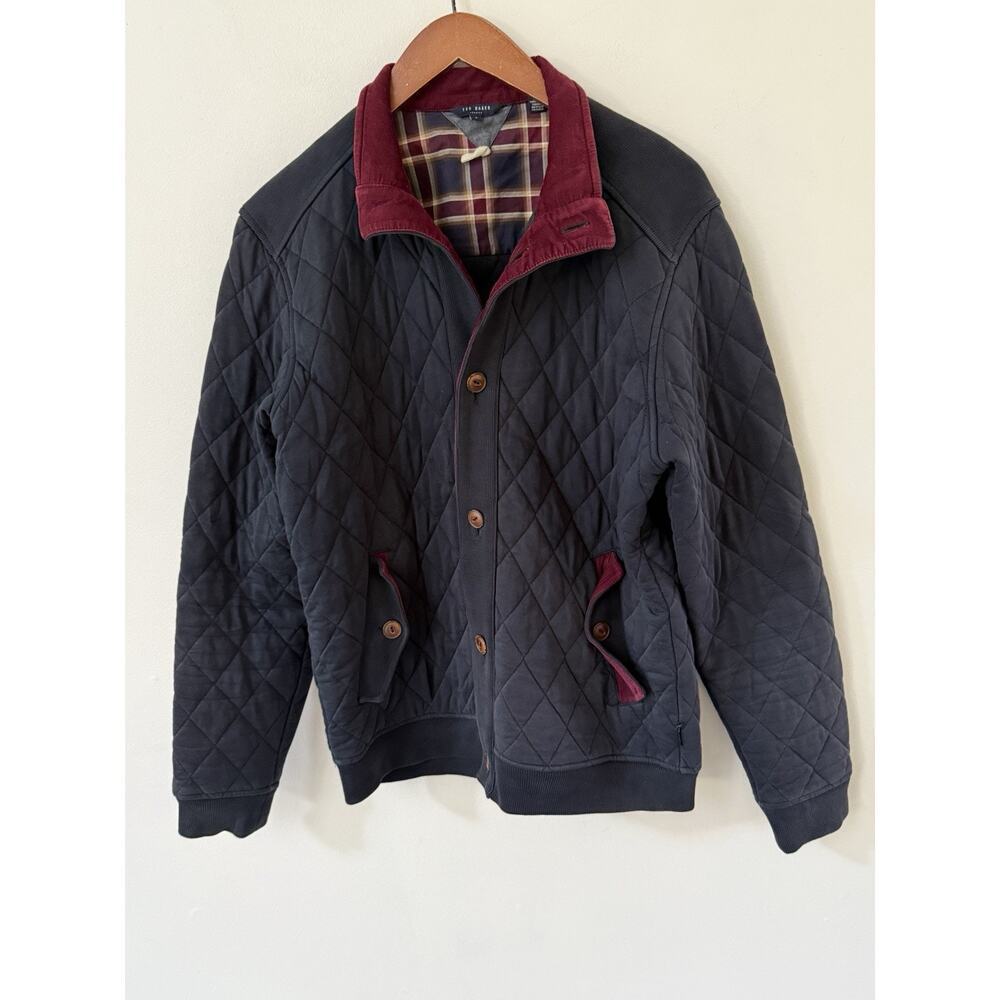 TED BAKER London Coat Jacket Size 4 Blue Quilted Full Zip Front Casual Career